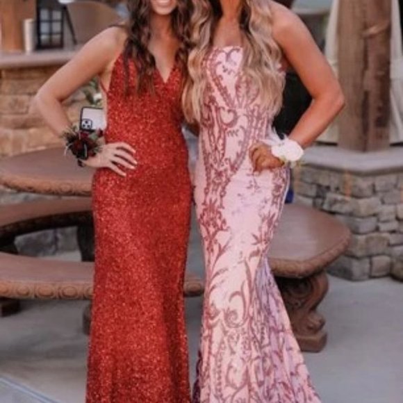 Formal Sequin detail Maxi Dress with train Pink - Picture 8 of 15